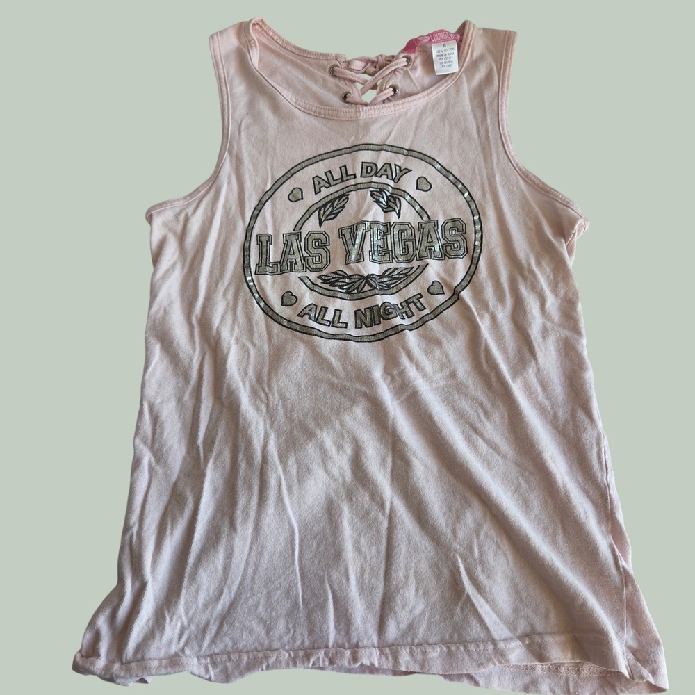 Love Loungewear Las Vegas Graphic Tank Top Pink Y2K Corset Back Medium